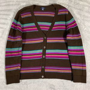 Chaps Stripe Cotton Button Up Knit Sweater Size XL Women’s